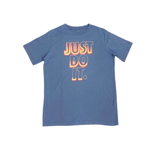 Nike The Nike Tee Blue 'Just Do It' Neon Logo T Shirt Size Youth XL - Picture 1 of 4